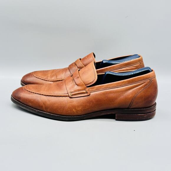 Cole Haan Shoes Men 9 Brown Leather Grand OS Penny Loafers Moc Toe Slip On Dress - Picture 5 of 14